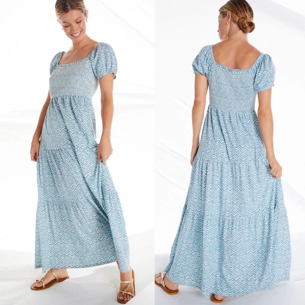 NWT Anthropologie Daily Practice Blue and White Tiered Maxi Dress
